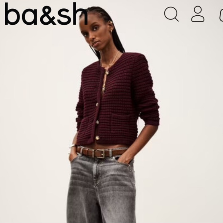 Ba&Sh Cardigan Gaspard Knit Gold Buttons In Bordeaux Red